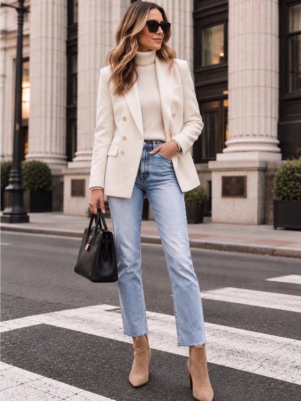 Express Women’s Large Cream Ivory Double Breasted Tailored Blazer Jacket